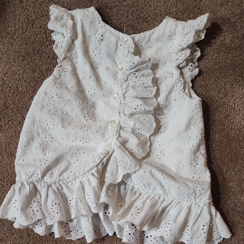Ralph Lauren White Eyelet Ruffle Kids Blouse - Picture 3 of 5